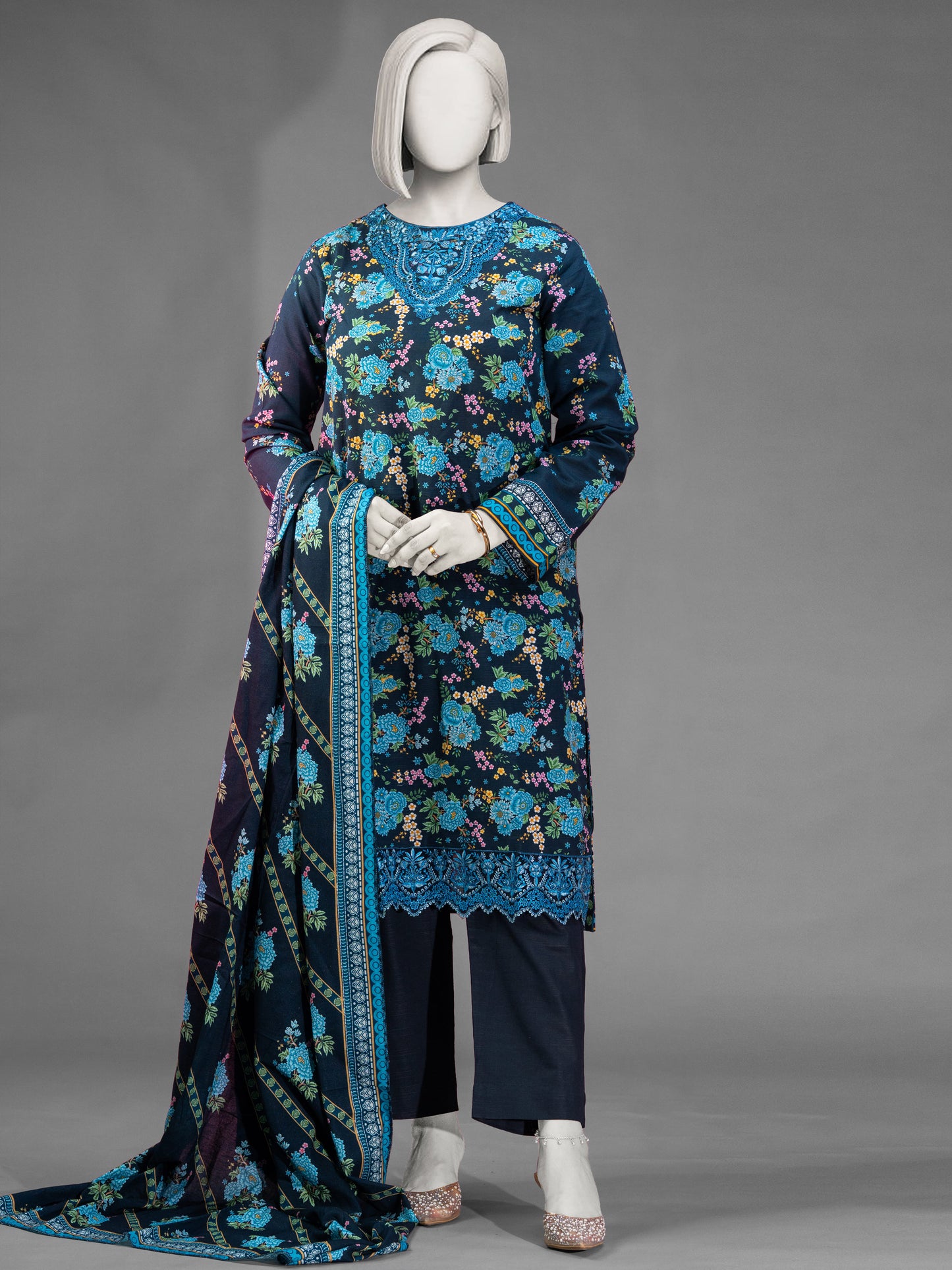 3-Piece Embroidered Khaddar Stitched