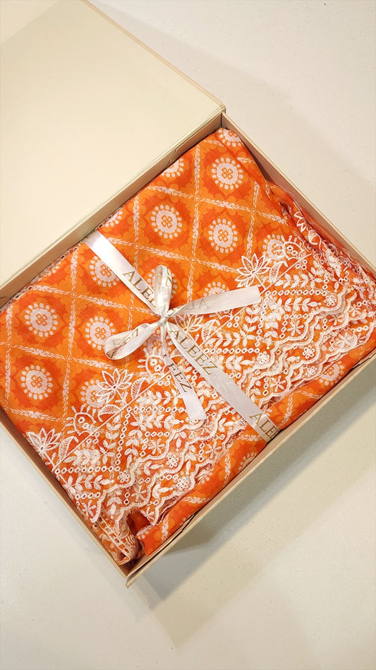 3PC - Unstitched Embroidered & Printed