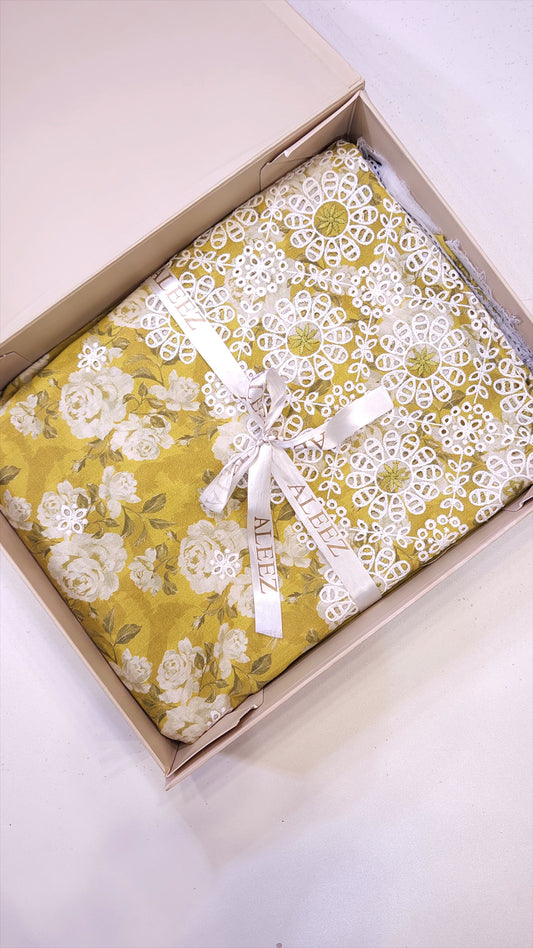 3PC - Unstitched Embroidered & Printed