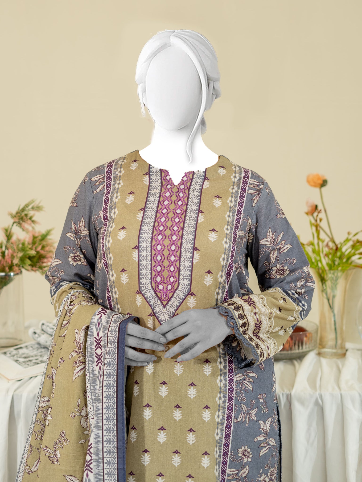 Printed Metallic Khaddar