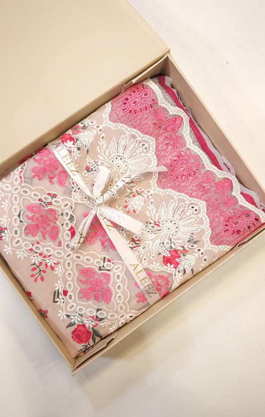 3PC Unstitched Appliqué Embroidered & Printed